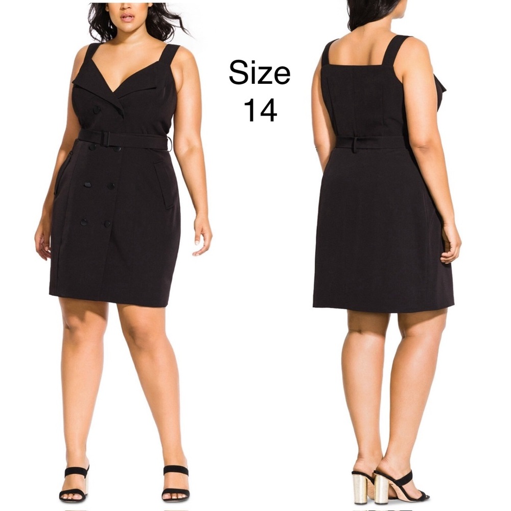 City Chic Tuxedo Mini Jacket BLACK Dress w/pockets and Belt Size XS/14 NEW